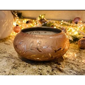 Anthropologie NEW Ivy Decorator Pumpkin Vanilla Candle Hammered Copper Etching